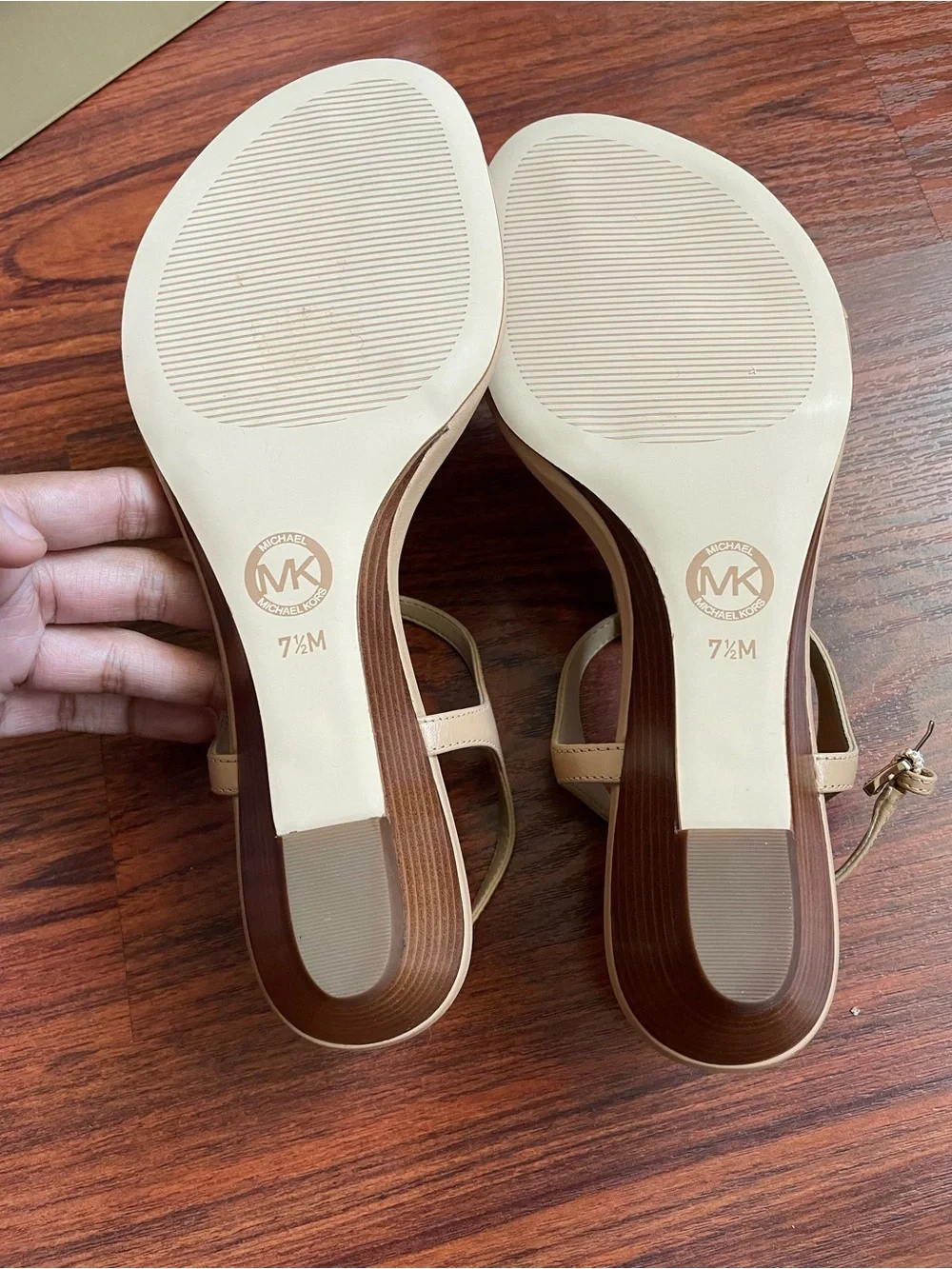 Michael Kors Blush Nude T-Strap Leather Sandals